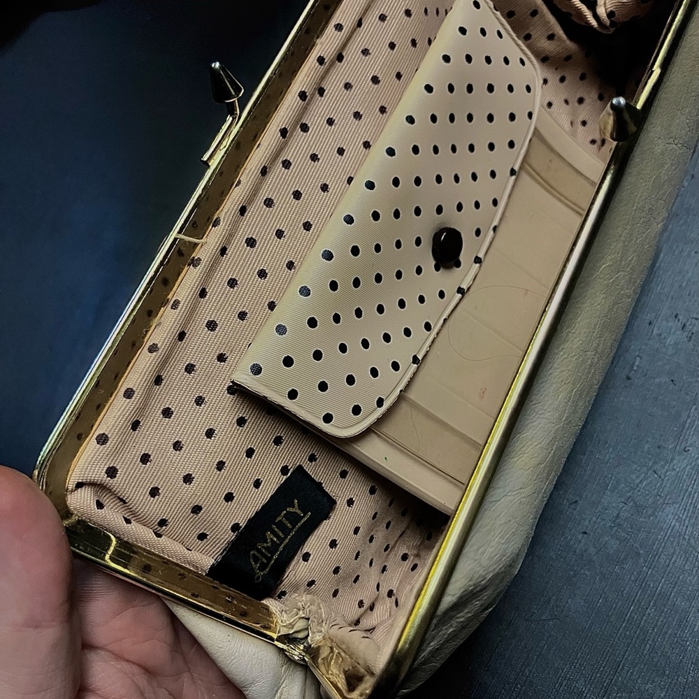 RARE Amity Cream Clutch with Polka Dot Interior
